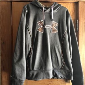 Grey under armour hoodie w/ camo logo